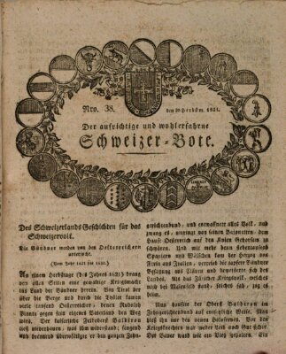 Der aufrichtige und wohlerfahrene Schweizer-Bote (Der Schweizer-Bote) Donnerstag 20. September 1821