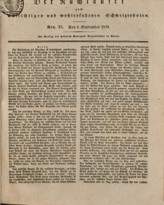 Der aufrichtige und wohlerfahrene Schweizer-Bote (Der Schweizer-Bote) Samstag 3. September 1831