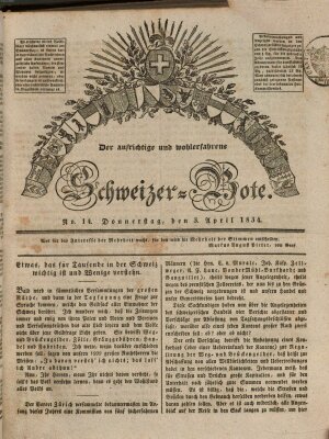Der aufrichtige und wohlerfahrene Schweizer-Bote (Der Schweizer-Bote) Donnerstag 3. April 1834