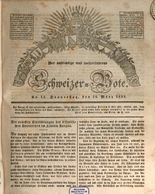 Der aufrichtige und wohlerfahrene Schweizer-Bote (Der Schweizer-Bote) Donnerstag 26. März 1835