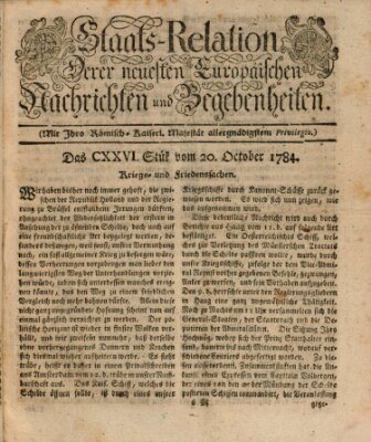 Staats-Relation der neuesten europäischen Nachrichten und Begebenheiten Mittwoch 20. Oktober 1784