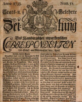 Staats- und gelehrte Zeitung des Hamburgischen unpartheyischen Correspondenten Mittwoch 1. April 1733