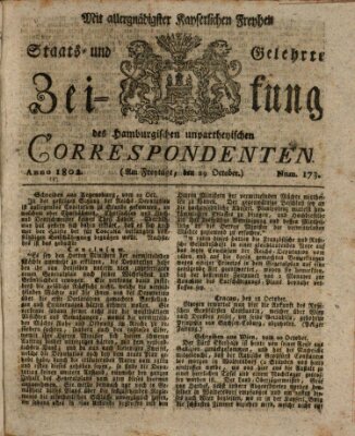 Staats- und gelehrte Zeitung des Hamburgischen unpartheyischen Correspondenten Freitag 29. Oktober 1802