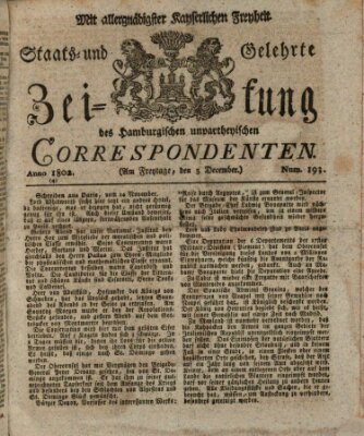 Staats- und gelehrte Zeitung des Hamburgischen unpartheyischen Correspondenten Freitag 3. Dezember 1802