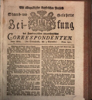 Staats- und gelehrte Zeitung des Hamburgischen unpartheyischen Correspondenten Samstag 3. September 1803