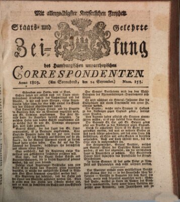 Staats- und gelehrte Zeitung des Hamburgischen unpartheyischen Correspondenten Samstag 24. September 1803