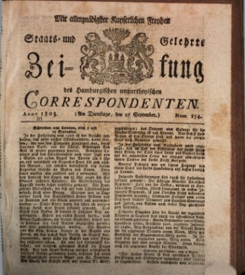 Staats- und gelehrte Zeitung des Hamburgischen unpartheyischen Correspondenten Dienstag 27. September 1803