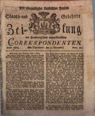 Staats- und gelehrte Zeitung des Hamburgischen unpartheyischen Correspondenten Samstag 19. November 1803