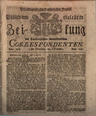 Staats- und gelehrte Zeitung des Hamburgischen unpartheyischen Correspondenten Dienstag 6. Dezember 1803