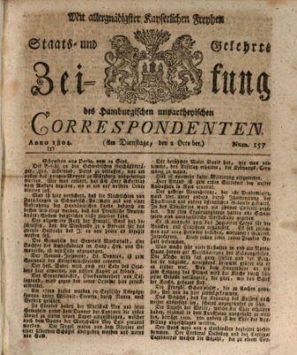 Staats- und gelehrte Zeitung des Hamburgischen unpartheyischen Correspondenten Dienstag 2. Oktober 1804
