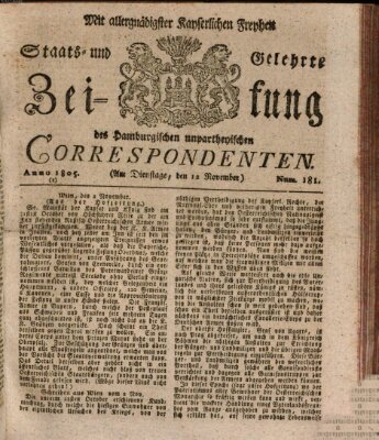 Staats- und gelehrte Zeitung des Hamburgischen unpartheyischen Correspondenten Dienstag 12. November 1805