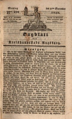 Tagblatt für die Kreishauptstadt Augsburg (Augsburger Tagblatt) Montag 27. September 1830