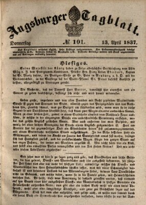 Augsburger Tagblatt Donnerstag 13. April 1837