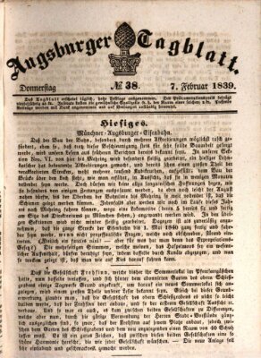 Augsburger Tagblatt Donnerstag 7. Februar 1839