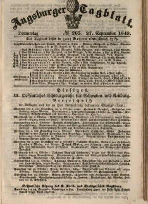 Augsburger Tagblatt Donnerstag 27. September 1849