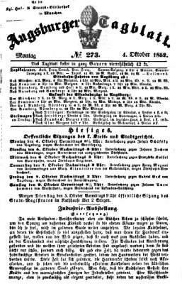 Augsburger Tagblatt Montag 4. Oktober 1852