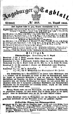 Augsburger Tagblatt Mittwoch 10. August 1853