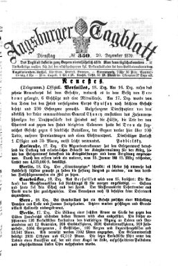 Augsburger Tagblatt Dienstag 20. Dezember 1870