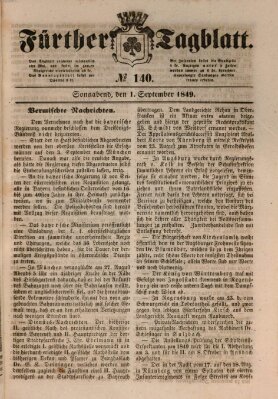 Fürther Tagblatt Samstag 1. September 1849