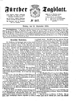 Fürther Tagblatt Dienstag 11. September 1855