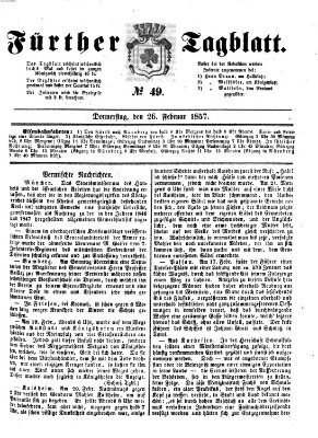 Fürther Tagblatt Donnerstag 26. Februar 1857