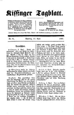 Kissinger Tagblatt Samstag 10. April 1869