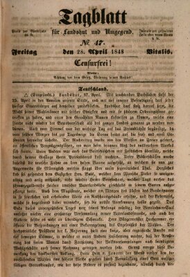 Tagblatt für Landshut und Umgegend (Kurier für Niederbayern) Freitag 28. April 1848