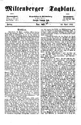Miltenberger Tagblatt Freitag 14. April 1865