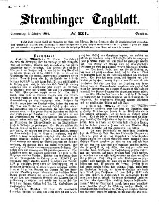 Straubinger Tagblatt Donnerstag 3. Oktober 1861