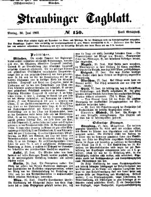 Straubinger Tagblatt Montag 30. Juni 1862