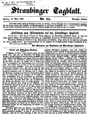 Straubinger Tagblatt Freitag 31. März 1865
