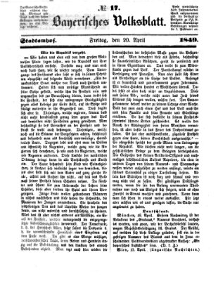 Bayerisches Volksblatt (Regensburger Morgenblatt) Freitag 20. April 1849
