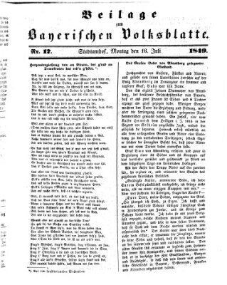 Bayerisches Volksblatt (Regensburger Morgenblatt) Montag 16. Juli 1849
