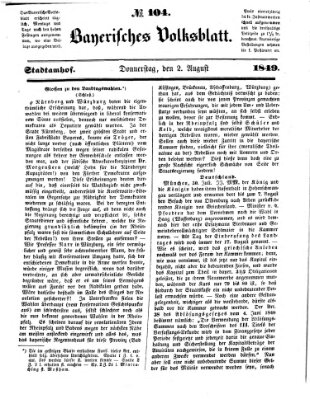 Bayerisches Volksblatt (Regensburger Morgenblatt) Donnerstag 2. August 1849