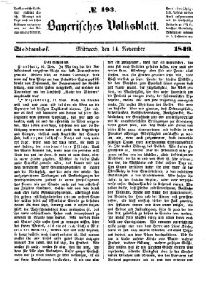 Bayerisches Volksblatt (Regensburger Morgenblatt) Mittwoch 14. November 1849