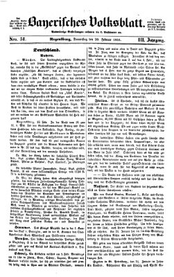Bayerisches Volksblatt (Regensburger Morgenblatt) Donnerstag 20. Februar 1851