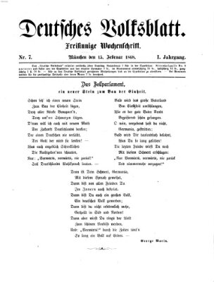 Deutsches Volksblatt Samstag 15. Februar 1868
