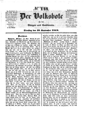 Der Volksbote für den Bürger und Landmann Dienstag 19. September 1848