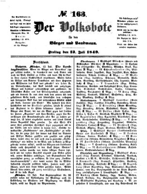 Der Volksbote für den Bürger und Landmann Freitag 13. Juli 1849
