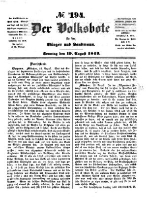 Der Volksbote für den Bürger und Landmann Sonntag 19. August 1849