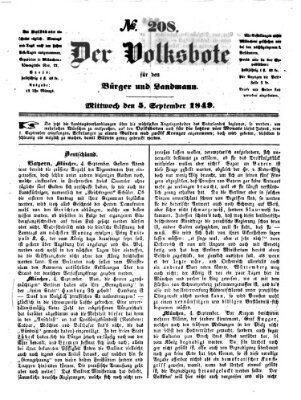 Der Volksbote für den Bürger und Landmann Mittwoch 5. September 1849