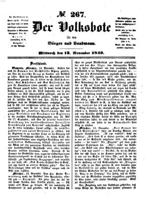 Der Volksbote für den Bürger und Landmann Mittwoch 14. November 1849