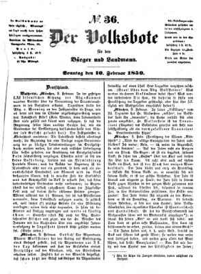 Der Volksbote für den Bürger und Landmann Sonntag 10. Februar 1850
