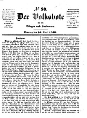 Der Volksbote für den Bürger und Landmann Sonntag 14. April 1850