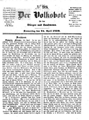 Der Volksbote für den Bürger und Landmann Donnerstag 25. April 1850