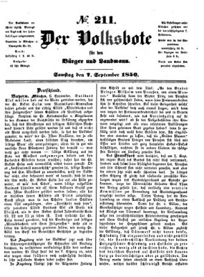 Der Volksbote für den Bürger und Landmann Samstag 7. September 1850