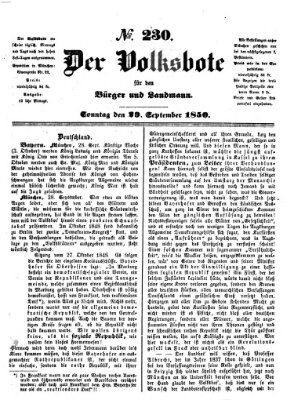 Der Volksbote für den Bürger und Landmann Sonntag 29. September 1850