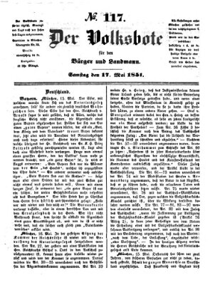 Der Volksbote für den Bürger und Landmann Samstag 17. Mai 1851
