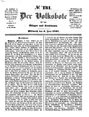 Der Volksbote für den Bürger und Landmann Mittwoch 4. Juni 1851