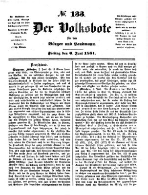 Der Volksbote für den Bürger und Landmann Freitag 6. Juni 1851